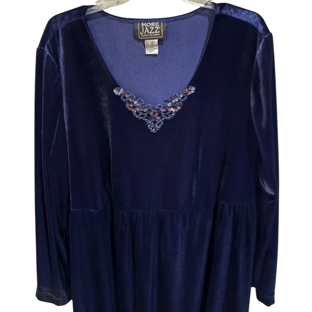 Vtg More Jazz Velvet Choir Dress Navy Blue Long Sleeve Formal Maxi Dress 18 - Picture 6 of 9